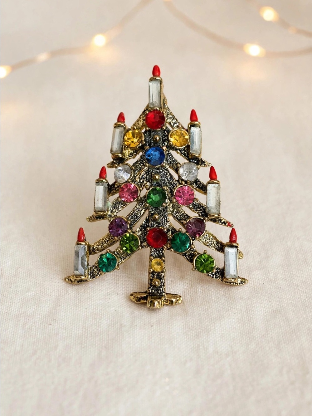 Vintage Hollycraft Multicolor Christmas Tree Brooch - Women Jewelry